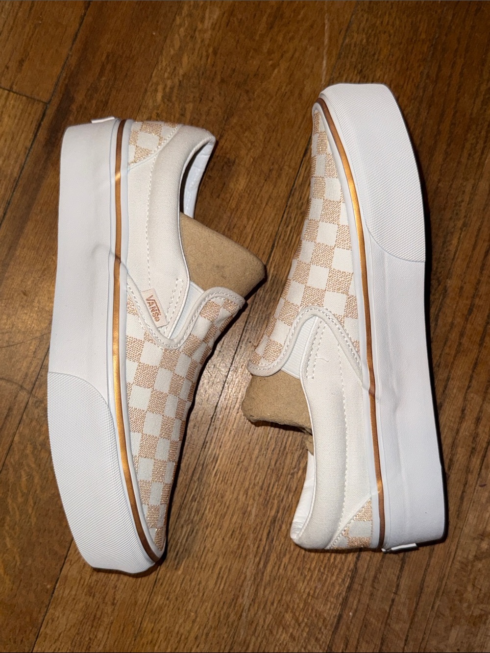 •VANS•NWT METALLIC GOLD & WHITE CHECKERED OLD SKOOL PLATFORM SNEAKER SIZE 8 - Picture 10 of 12